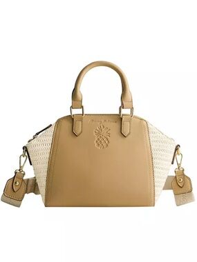Tommy Bahama Straw Accent Mini Satchel Pineapple Logo Crossbody Beige Summer Bag